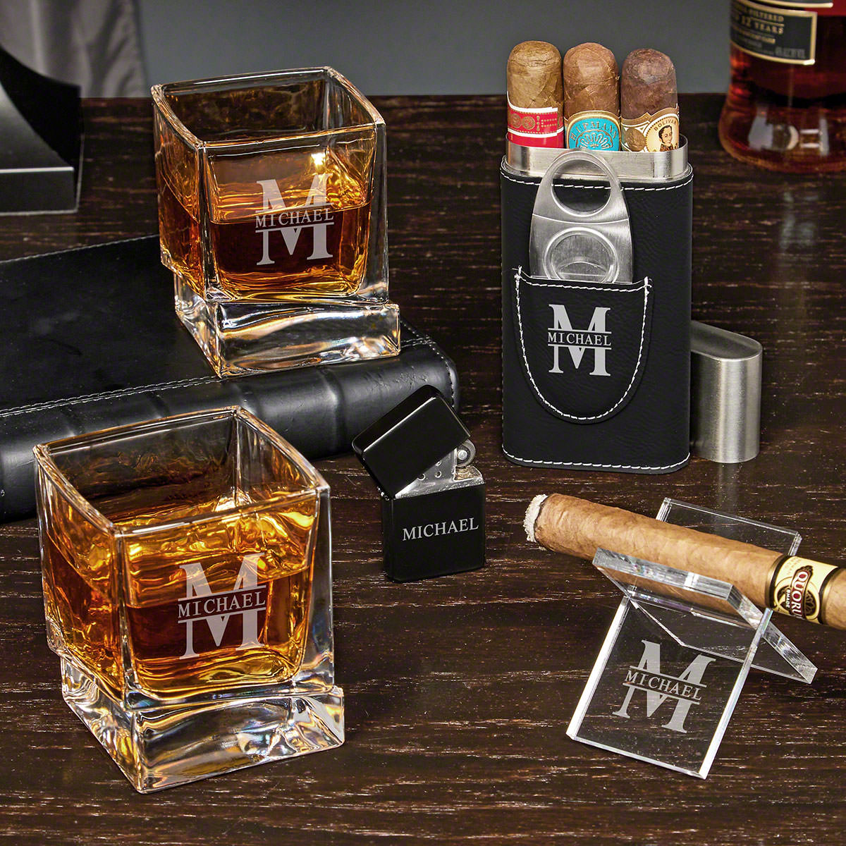 Oakmont Engraved Yorke Whiskey and Cigar Gift Set