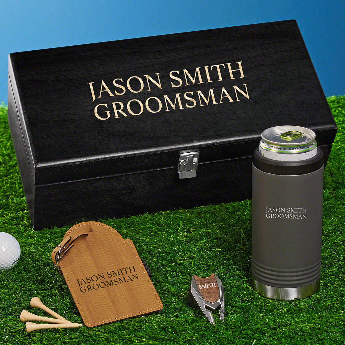Personalized Gunmetal Can Cooler Golf Gifts for Men