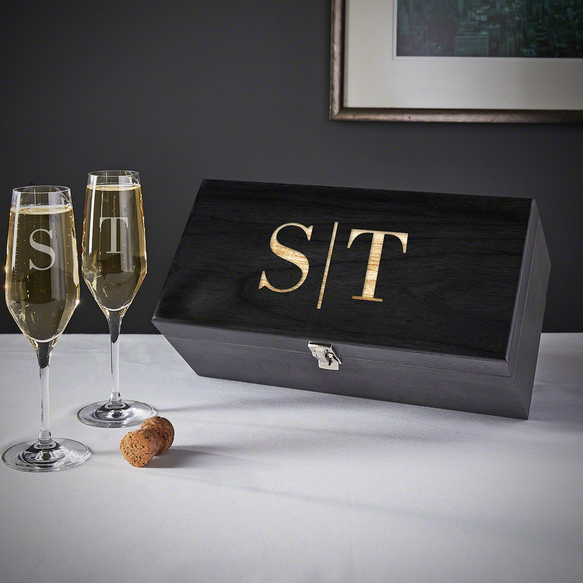 Spiegelau Champagne Flutes Box Set Monogrammed with Quinton