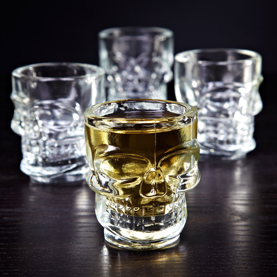 One Set Supplied Whats Your Poison? Great Gift Present Idea for Birthdays Christmas Xmas Anniversary Set of 4 Skull Shooter Shot Glasses Women Ladies Mens Gents Him Her 