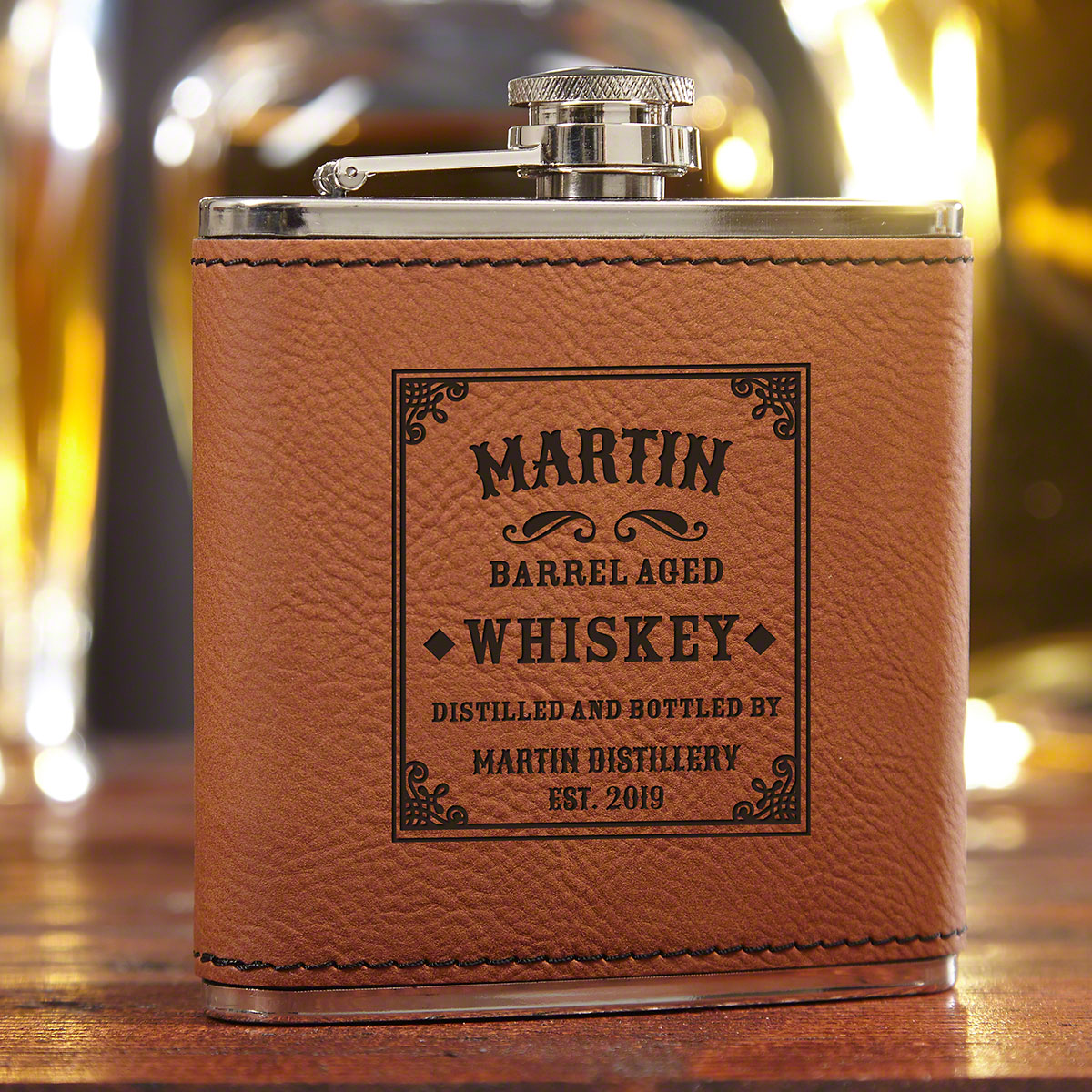 Stillhouse Saddle-Brown Personalized Whiskey Flask